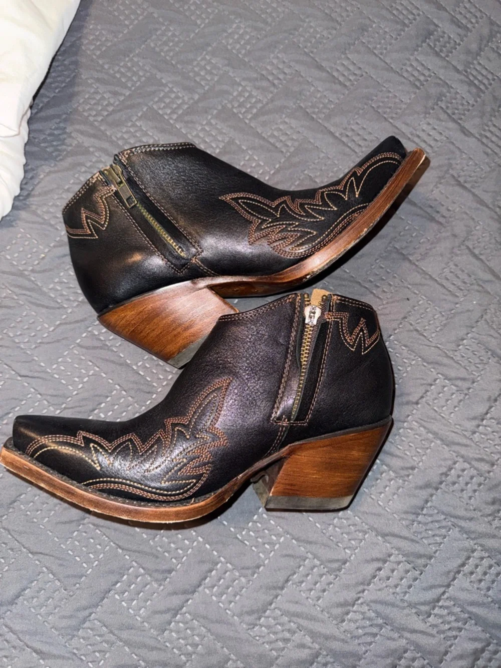 Ariat Women's Black Western Ankle Boots with Brown Stitching - Picture 7 of 8